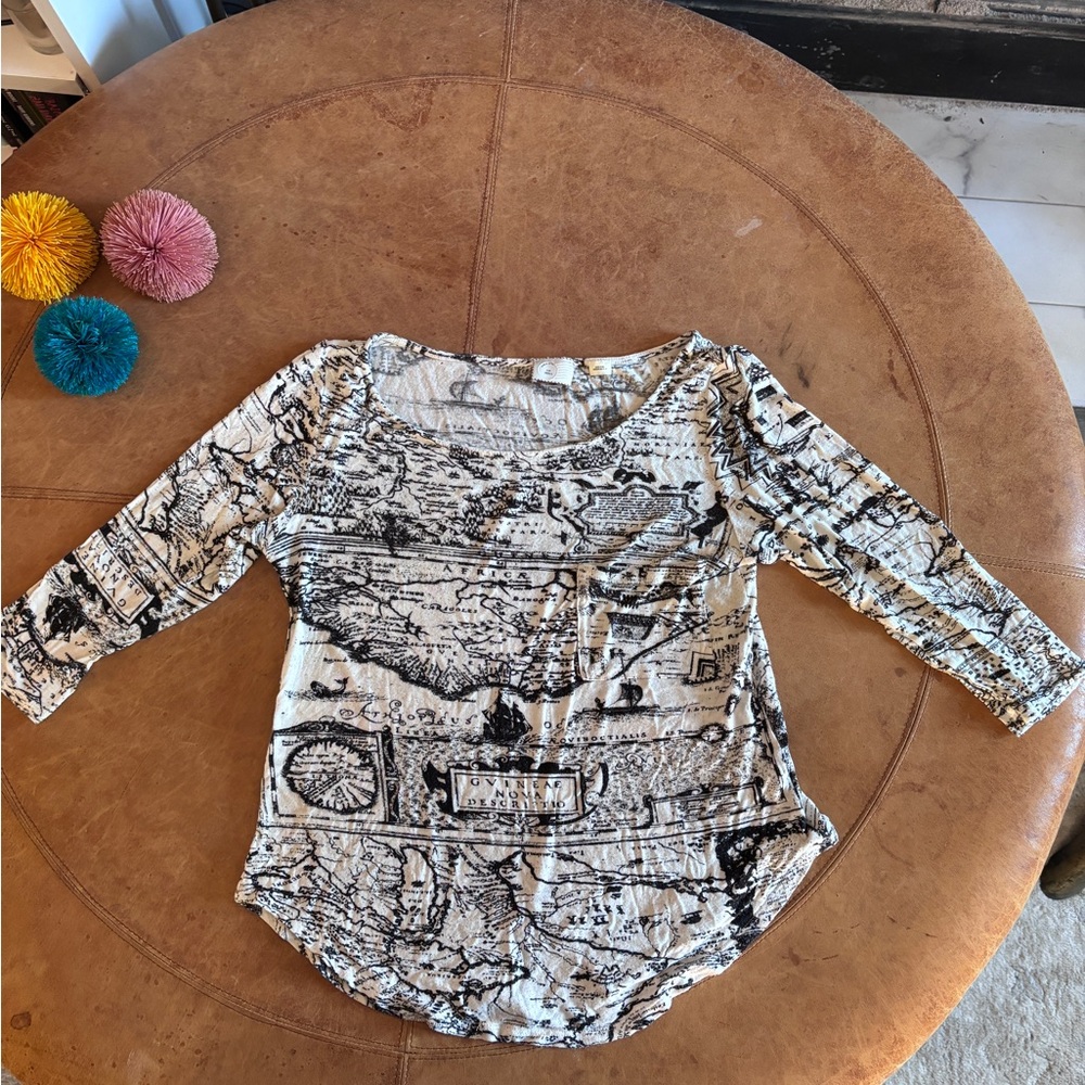 Anthropologie Black and White Map Print Blouse